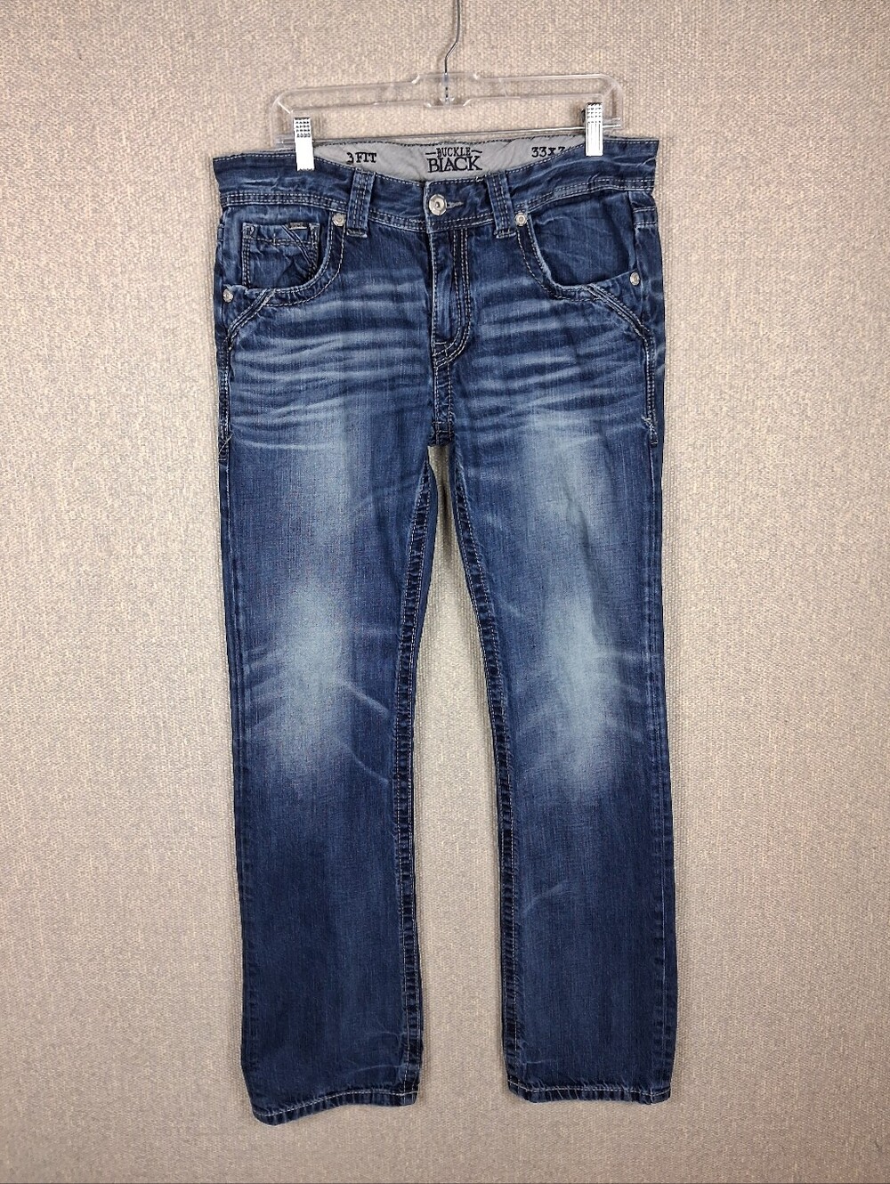 Buckle Black Fit No. 3 Straight Leg Jeans Mens 33x34 Blue Medium Wash Whiskering